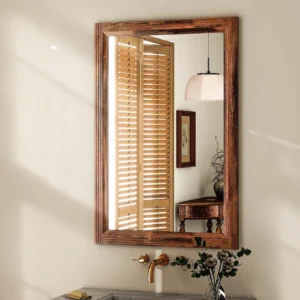 BEAUTYPEAK 36"x 24"Rectangular Bathroom Mirror Wall Mirror Wooden Frame,Brown
